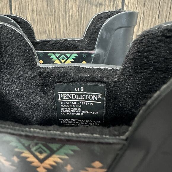 Pendleton Chelsea Sherpa Lined Ankle Rain Boot Black Women Size 9 Tribal Boho - Picture 2 of 12